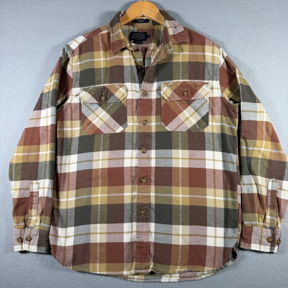Pendleton Burnside Mens Medium Brown Plaid Cotton Flannel Shirt RA660-79182